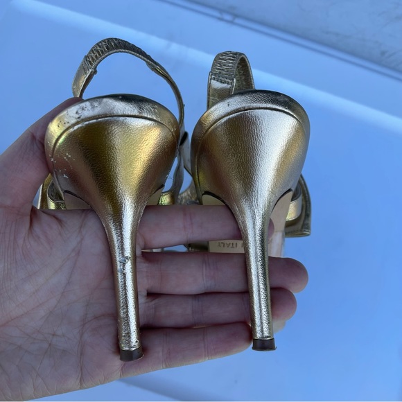 Kate spade gold leather heels size 10 shoes slingback size bow - Picture 8 of 9